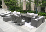 HomeRoots - Twelve Piece Outdoor Gray Wicker Multiple Chairs Seating Group Fire Pit Included With Cushions