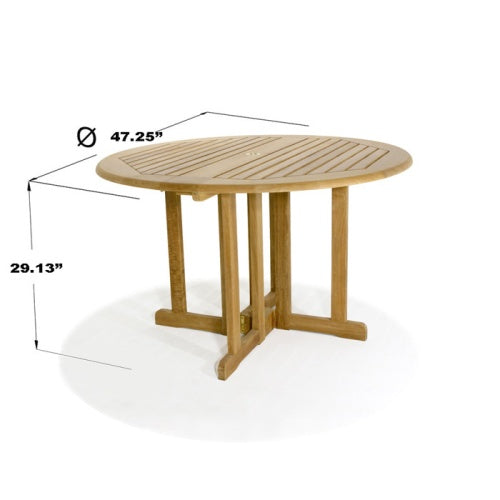 Westminster Teak - 5 Piece Barbuda Teak Foldable Dining Set Round 48” Dia Folding Table - 70036