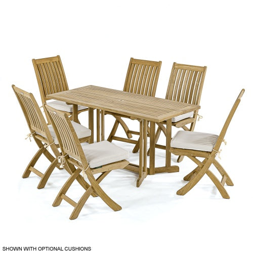 Westminster Teak - 7 Piece Nevis Barbuda Teak Dining Set Rectangular 60" Folding Table - 70039