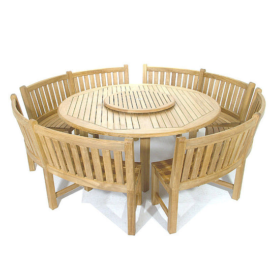Westminster Teak - 71” Dia Round Table with Curved Bench Seating -  Buckingham Teak Dining Set - 70067