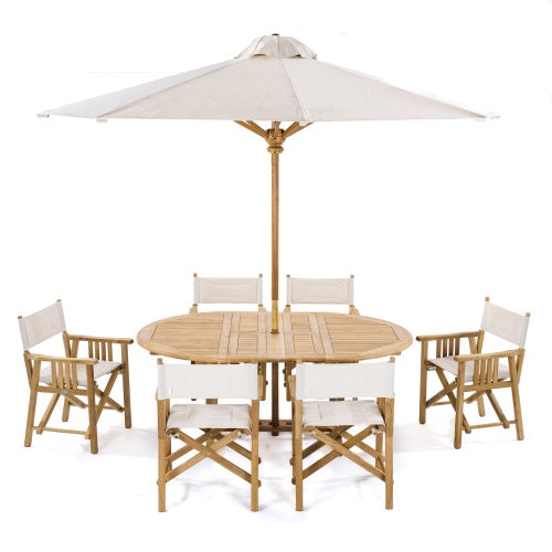 Westminster Teak - 7 Piece Oval Director Chair Dining Set Oval 74.5" Extendable Table - 70079