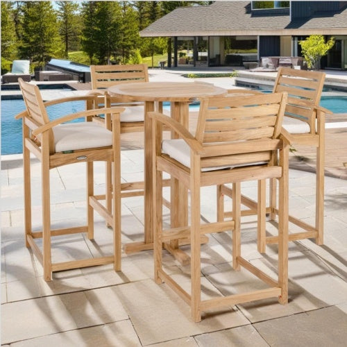 Westminster Teak - 5 Piece Somerset Teak Pub Table and Stools Round 30" Dia Bar Table - 70249