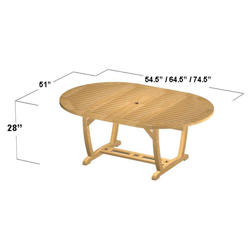 Westminster Teak - Martinique 5 Piece Dining Set Oval 74.5" Extendable Table - 70305