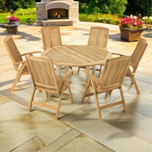 Westminster Teak - Vogue Reclining Dining Set for 6 Round 60" Dia Table - 70480