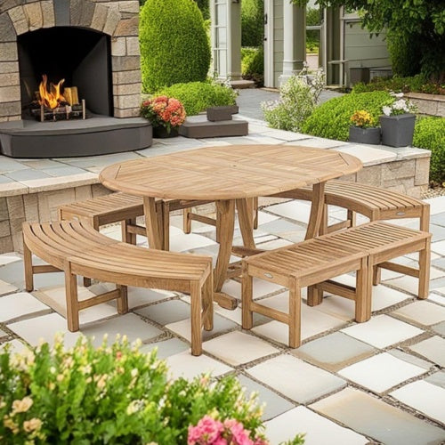 Westminster Teak - Martinique 7Piece Bench Dining Set Oval 74.5" Extendable Table - 70522