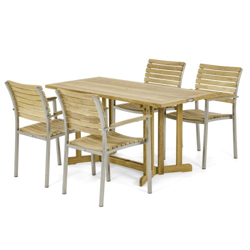 Westminster Teak - Vogue Nevis Dining Set for 4 Rectangular 60" Folding Table - 70606