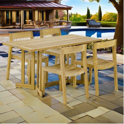 Westminster Teak - Nevis Horizon Wood Dining Set Folding Table with Fixed Side Chairs - 70610