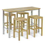 Westminster Teak - 7 Piece Backless Teak Bar Table and Stool Set Rectangular 59 x 24 Bar Table - 70630