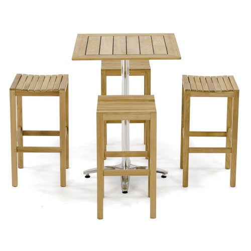 Westminster Teak - 5 Piece Somerset Pub Table and Stools Square 30 x 30 Table Top - 70705