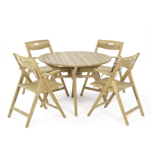 Westminster Teak - 5 Piece Deluxe Surf Yacht Dining Set Round 42" Dia Folding Table - 70804
