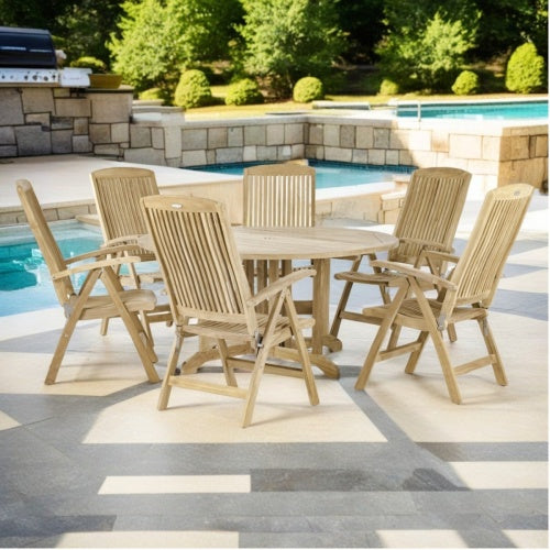 Westminster Teak - Barbuda Dining Set with 6 Recliners Round 60” Dia Folding Table - 70843