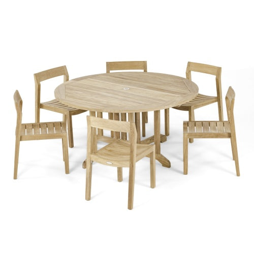 Westminster Teak - 7 Piece Barbuda Horizon Teak Dining Set Round 60” Dia Fold Up Table - 70847