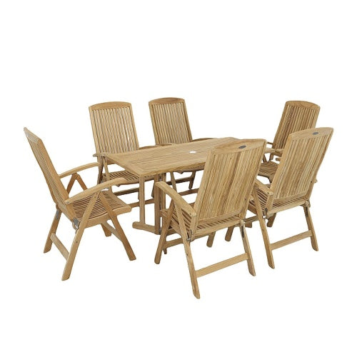 Westminster Teak - 7 piece Nevis Barbuda Recliner Dining Set Rectangular 60” Folding Table - 70903