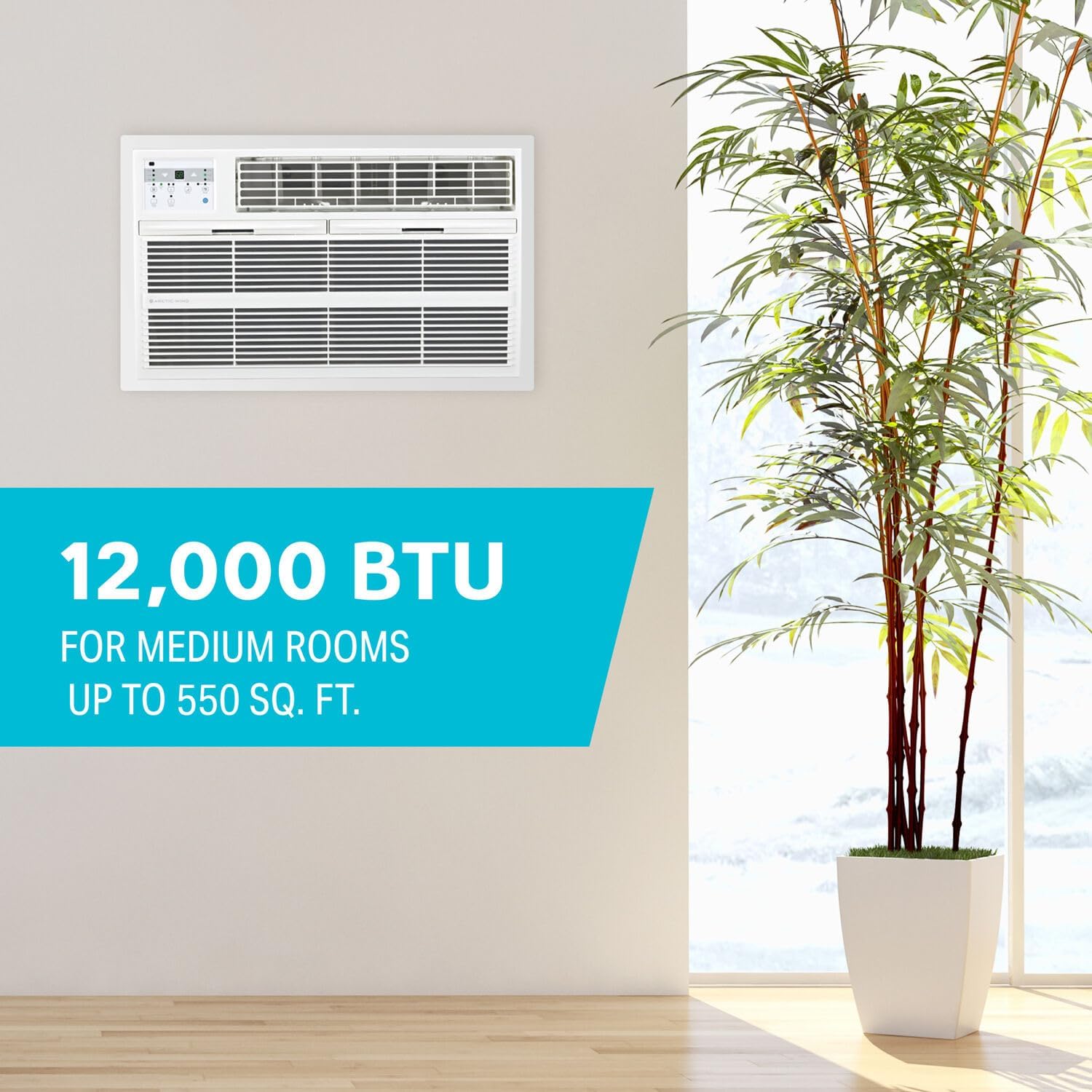 Arctic Wind - 12,000 BTU (DOE) 115-Volt Through-The-Wall Air Conditioner Cools 550 sq. ft. with Remote in White | WHAT121-1BW