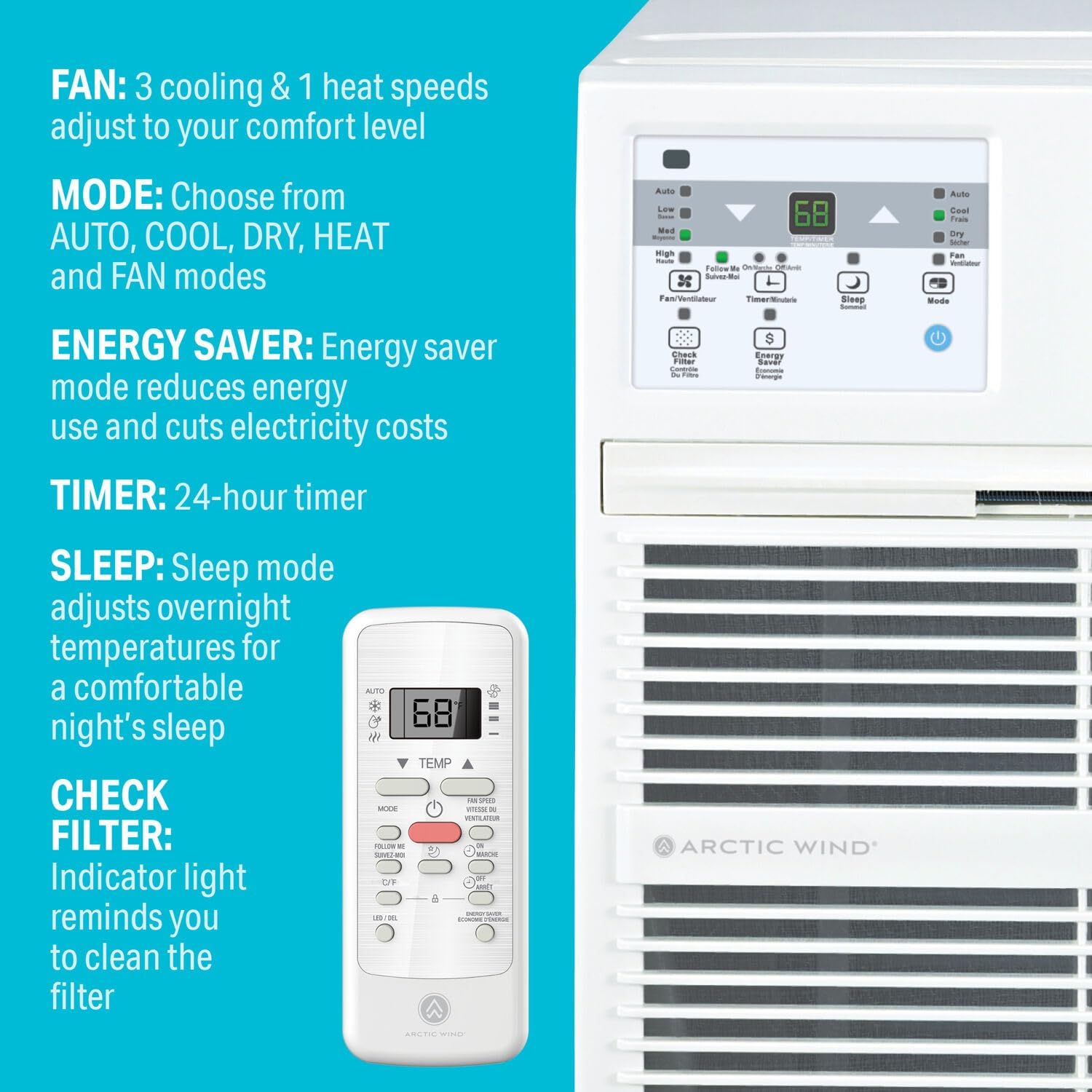 Arctic Wind - 12,000 BTU (DOE) 115-Volt Through-The-Wall Air Conditioner Cools 550 sq. ft. with Remote in White | WHAT121-1BW