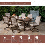 Mod Furniture - Atlas 7-Piece Outdoor Dining Set With Padded Swivel Rockers and Trestle Table | ATLASDN7PCSW6-TAN