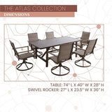 Mod Furniture - Atlas 7-Piece Outdoor Dining Set With Padded Swivel Rockers and Trestle Table | ATLASDN7PCSW6-TAN