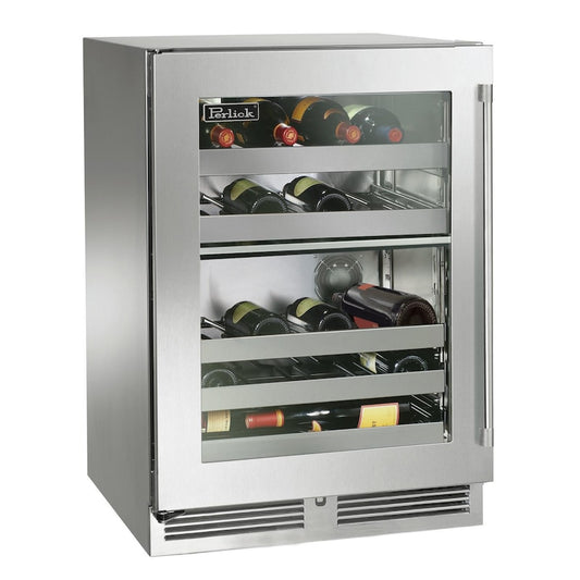Perlick - 24" Signature Series Marine Grade Dual-Zone Wine Reserve with stainless steel glass door, with lock - HP24DM
