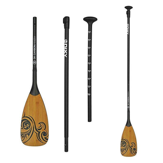 NIXY - 3-Piece Adjustable 100% Carbon Fiber SUP Pro Paddle with Bamboo