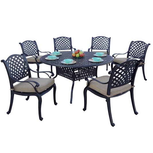Darlee - Nassau 7-Piece Patio Dining Set with Cushions and 60" Round Dining Table - DL13-7PC-30D
