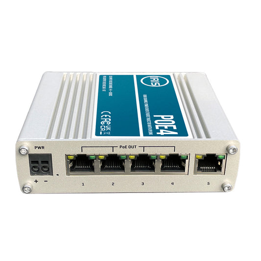 Iris Four Channel Uplink Power Over Ethernet Switch - IEEE802.3af  3at Compliant - 9-30VDC Input - 48VDC Output [POE4V2]