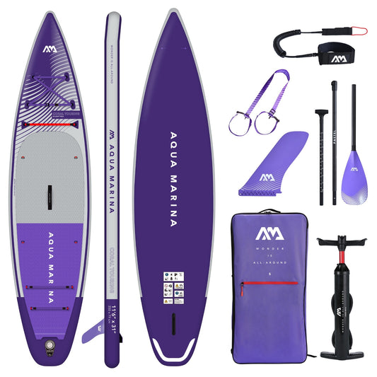 Aqua Marina - Coral Touring (Night Fade) - Touring iSUP, 3.5m/15cm, with carbon/fiberglass hybrid PASTEL paddle, coil leash and carry strap  | BT-23CTPN