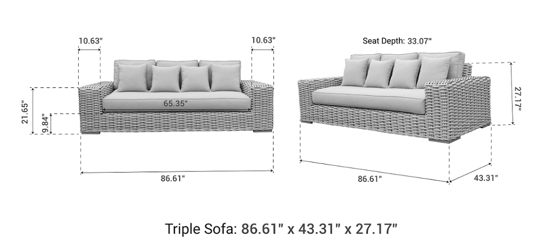 OUTSY - Anna Lux 4-Piece Outdoor Extra Deep Seating Wicker Aluminum Frame Furniture Set with Wood Coffee Table in White and Grey - 0AAN-R03-WH-R-LUX
