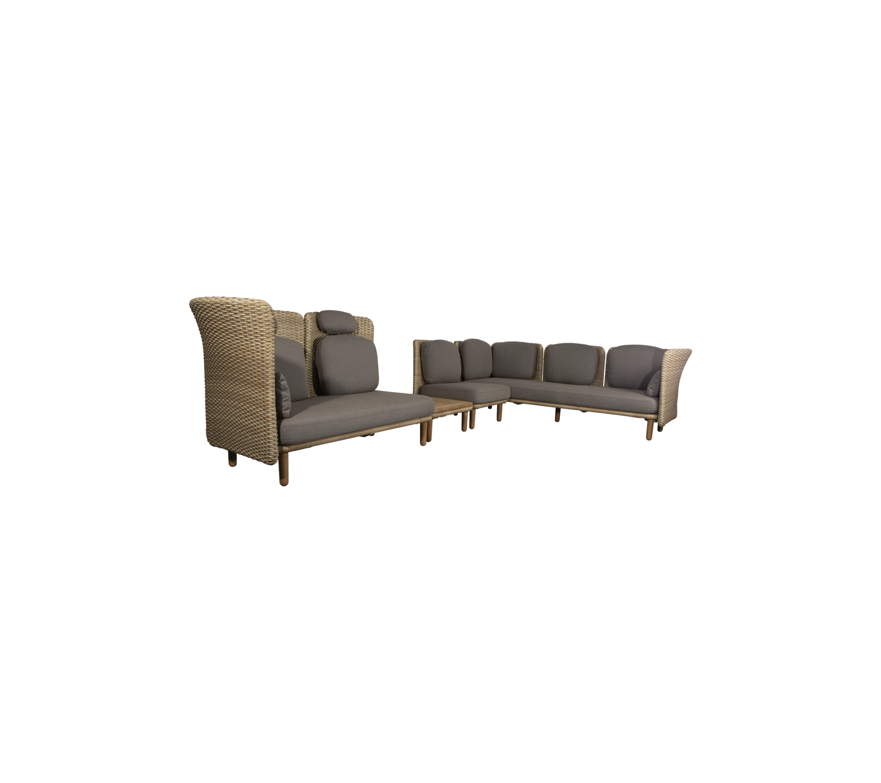 Cane-Line - Arch corner sofa w/ low+high arm/backrest & table - ARCH 2