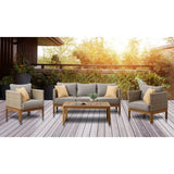 Mod Furniture - Blake 4-Piece Wicker Patio Conversation Deep Seating Set with Gray Cushions with All-Weather, Wood Accents |BLAKE4PC-GRY