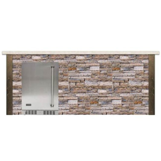 Coyote Outdoor Living - 8ft Bar Island - Refrigerator with Brown Stacked Stone Profile Bar on Right FOR C1BIR24 - RTAC-B8-FR-SB