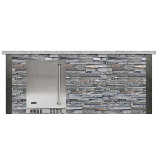 Coyote Outdoor Living - 8ft Bar Island - Refrigerator with Gray Stacked Stone Profile Bar on Right FOR C1BIR24 - RTAC-B8-FR-SG