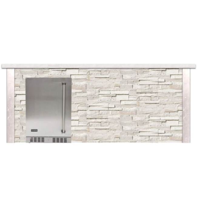 Coyote Outdoor Living - 8ft Bar Island - Refrigerator with White Stacked Stone Profile Bar on Right FOR C1BIR24 - RTAC-B8-FR-SW