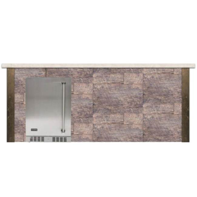 Coyote Outdoor Living - 8ft Bar Island - Refrigerator with Brown Weathered Wood Profile Bar on Left FOR C1BIR24 - RTAC-B8-FL-WB