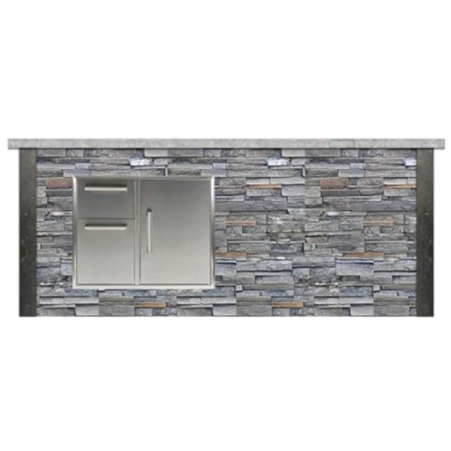 Coyote Outdoor Living 8ft Bar Island - Storage with Gray Stacked Stone Profile Bar on Right FOR CCD-2DC31