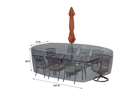 Shield - Mercury Cover for 585 Fits Medium Oval/Rectangle Table & Chairs w/8 ties, velcro closure, elastic & spring cinch lock - COV-M585