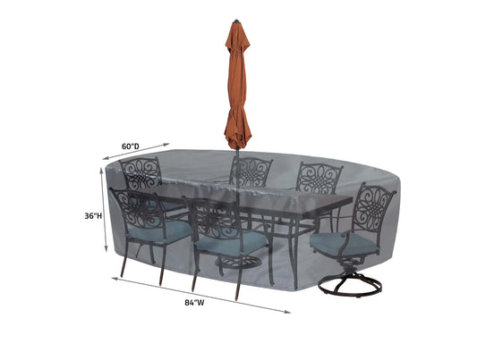 Shield - Shield Mercury Cover for 587 Fits Small Oval/Rectangle Table & Chairs w/8 ties, velcro closure, elastic & spring cinch lock - COV-M587