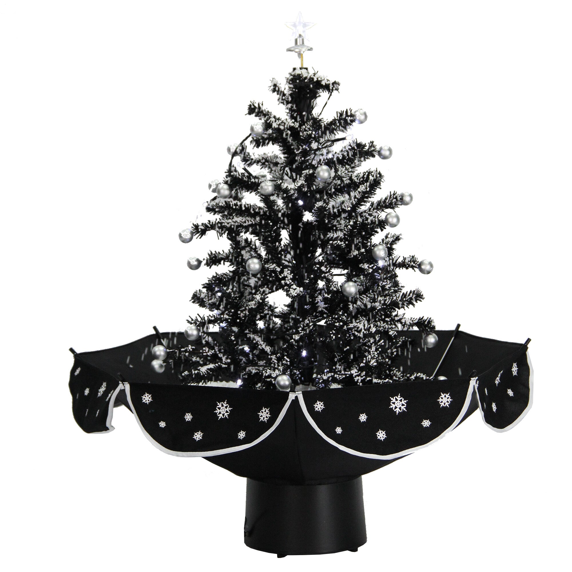 Christmas Time - 29" Snowy Black Tree with Star Topper and Black Skirt - Black