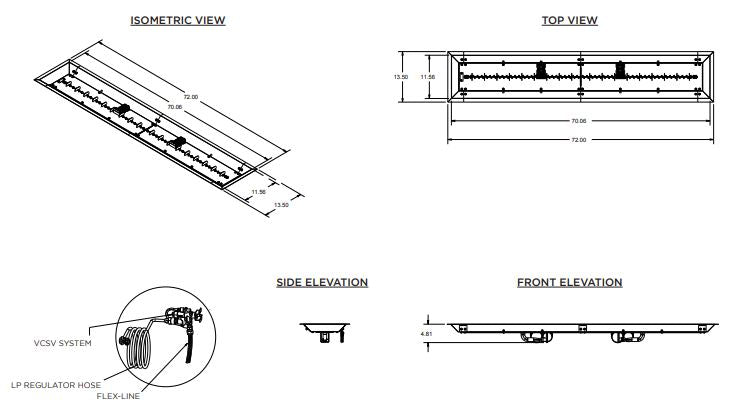 12" X 72" Linear Stainless Steel Gas Burner (CFP1272)