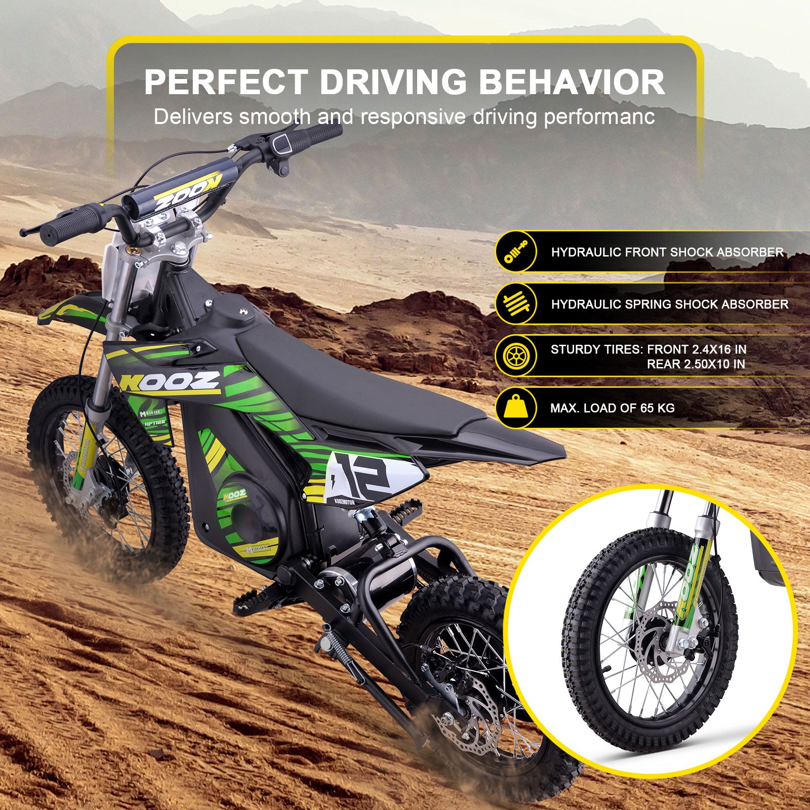 MotoTec - MotoTec 36v 1000w (HP112E) Electric Dirt Bike Green