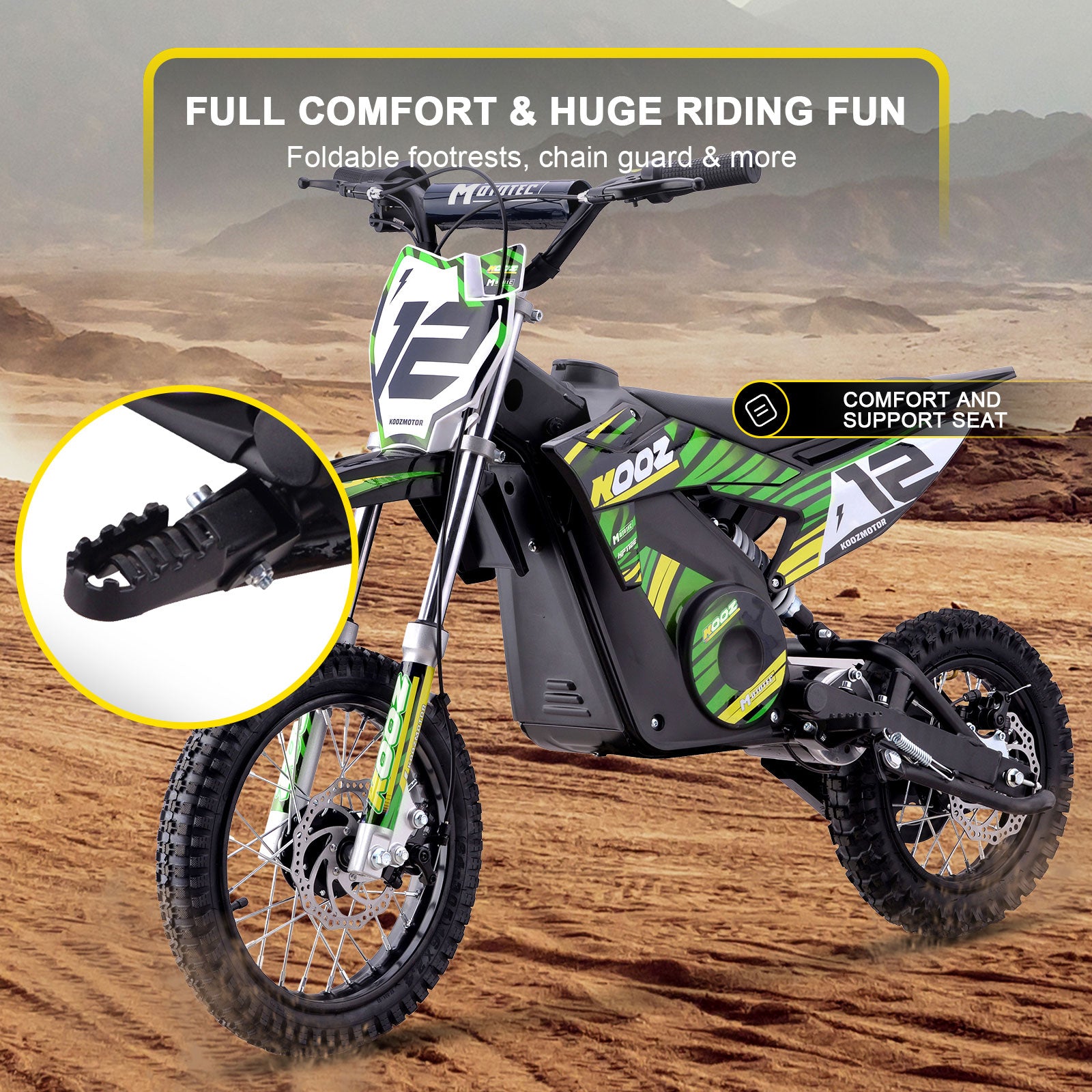 MotoTec - MotoTec 36v 1000w (HP112E) Electric Dirt Bike Green
