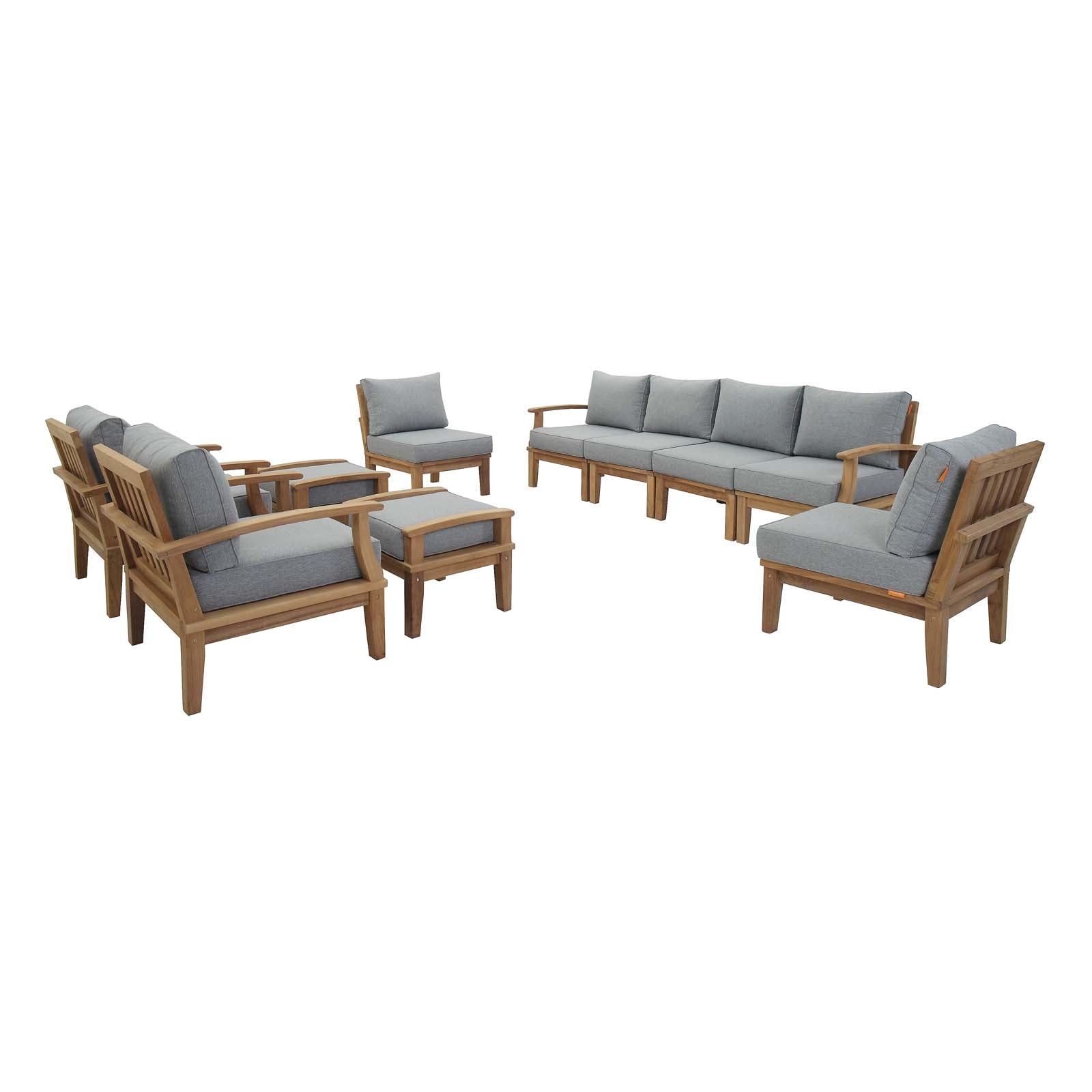 Modway - Marina 10 Piece Outdoor Patio Teak Set in Natural Gray