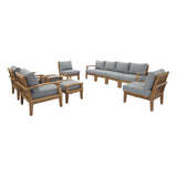 Modway - Marina 10 Piece Outdoor Patio Teak Set in Natural Gray