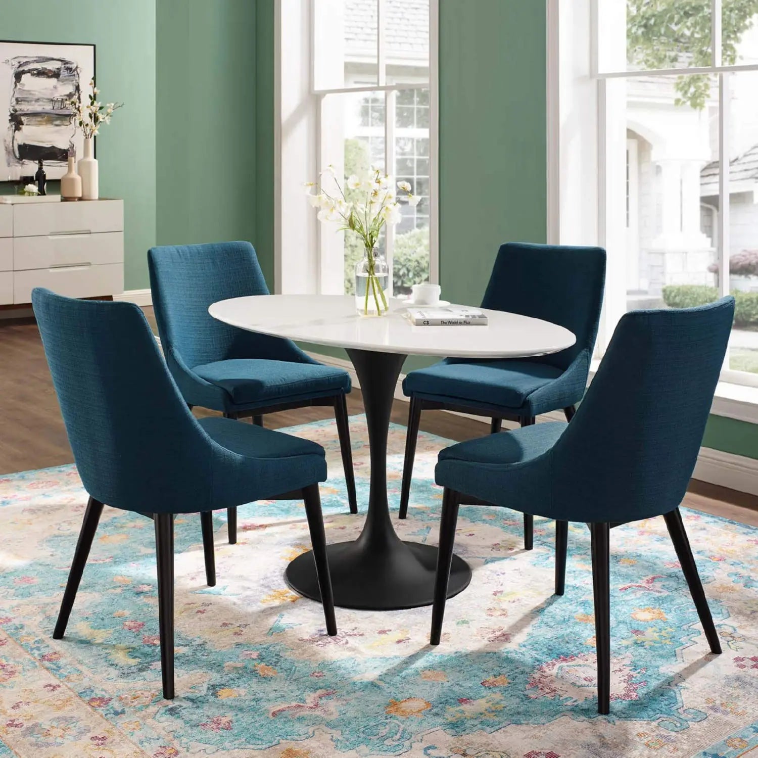 Modway - Lippa 48" Oval Dining Table in White Wood & Black Metal