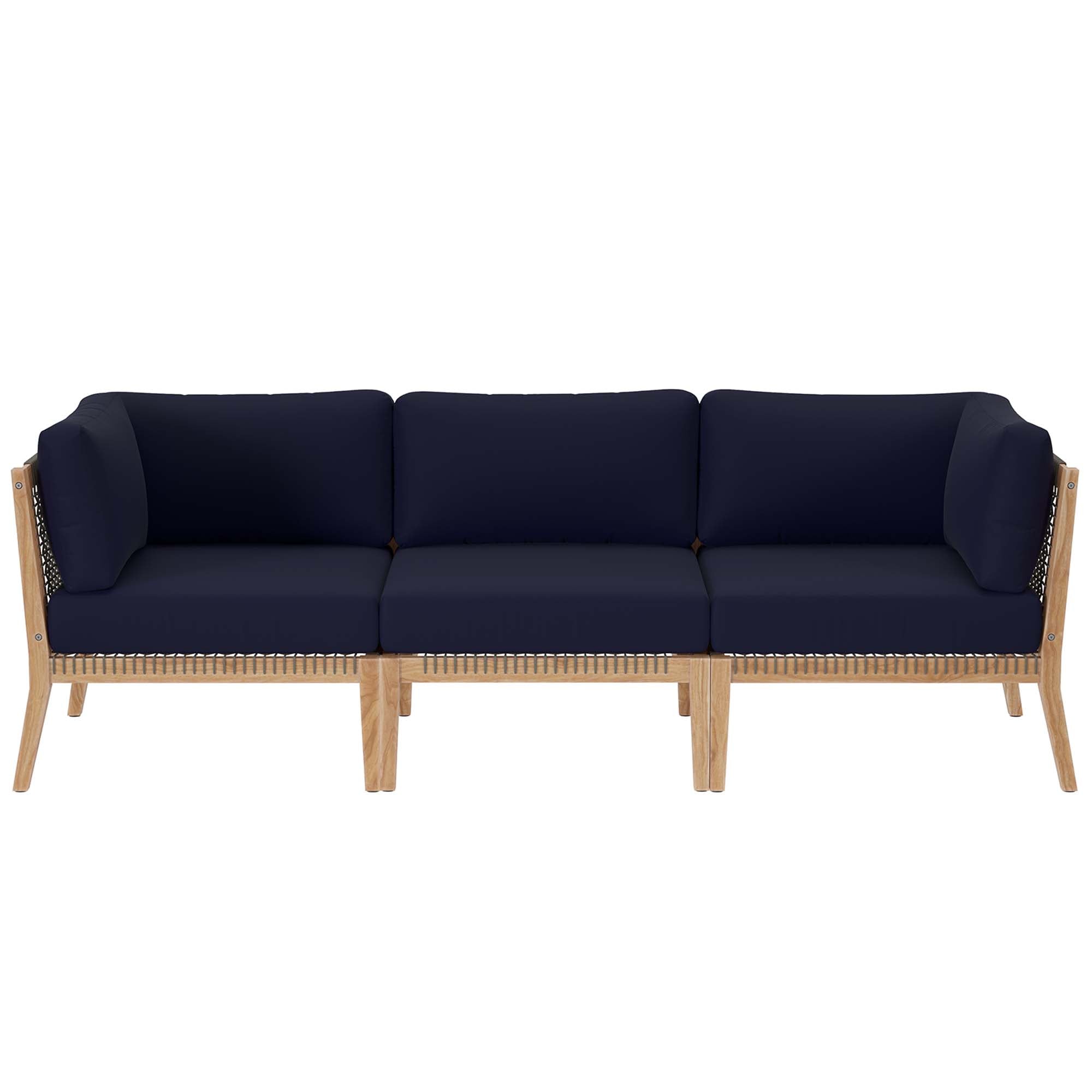 Modway - Clearwater Outdoor Patio Teak Wood Sofa in Gray Navy - EEI-6120-GRY-NAV