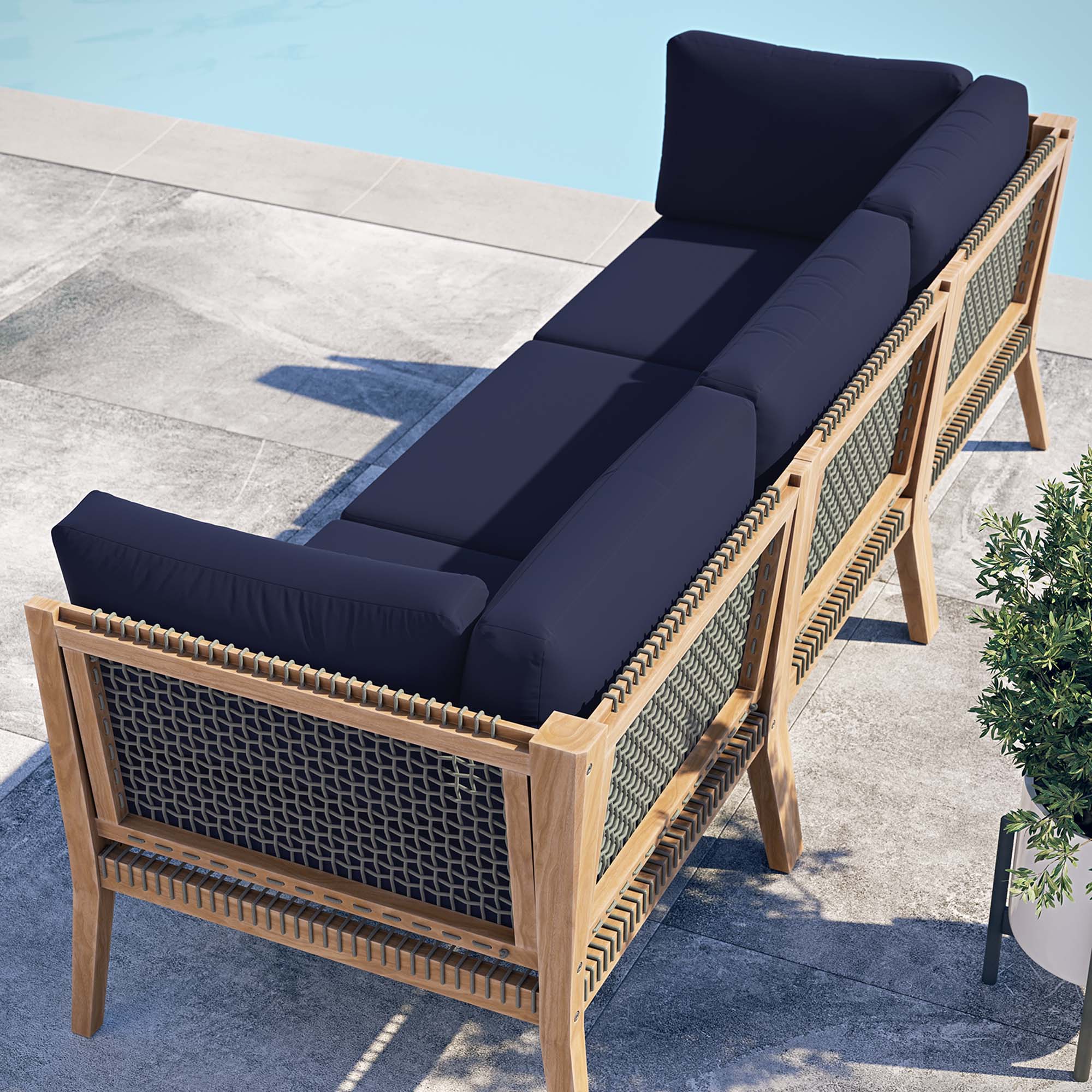 Modway - Clearwater Outdoor Patio Teak Wood Sofa in Gray Navy - EEI-6120-GRY-NAV