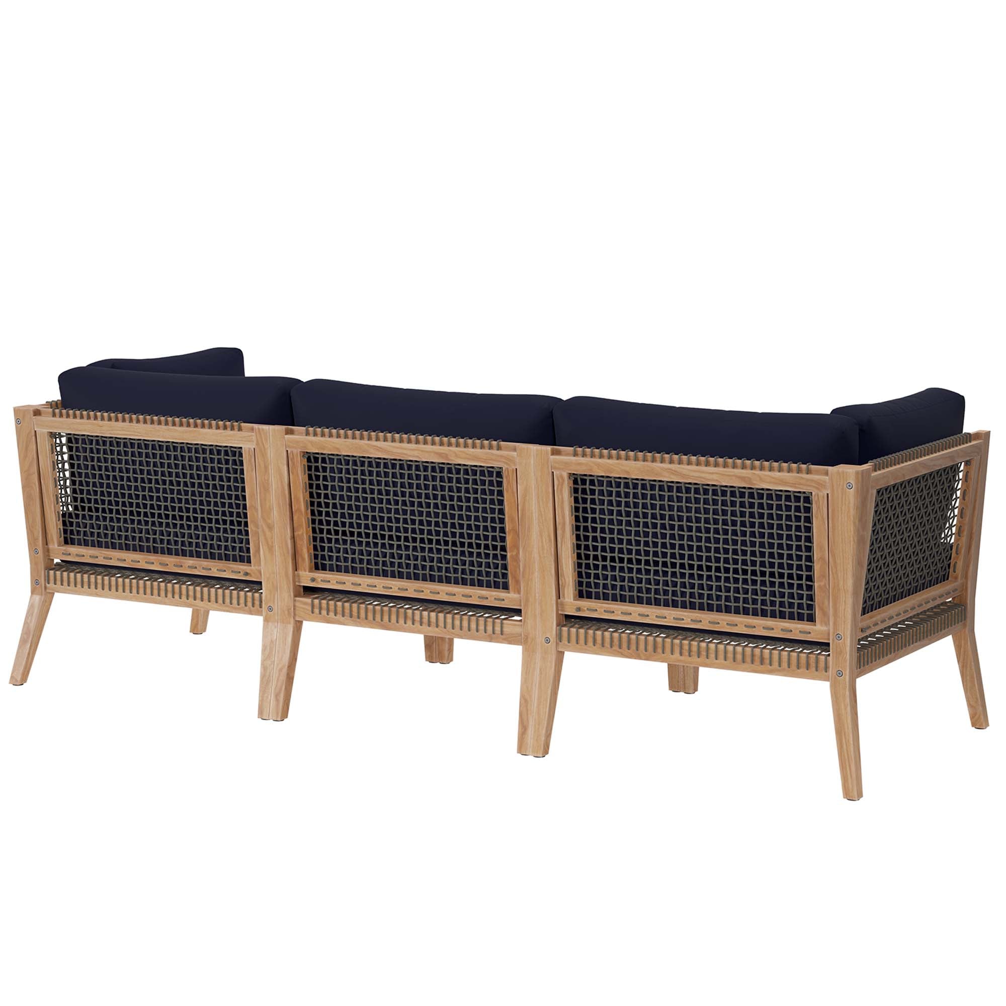 Modway - Clearwater Outdoor Patio Teak Wood Sofa in Gray Navy - EEI-6120-GRY-NAV