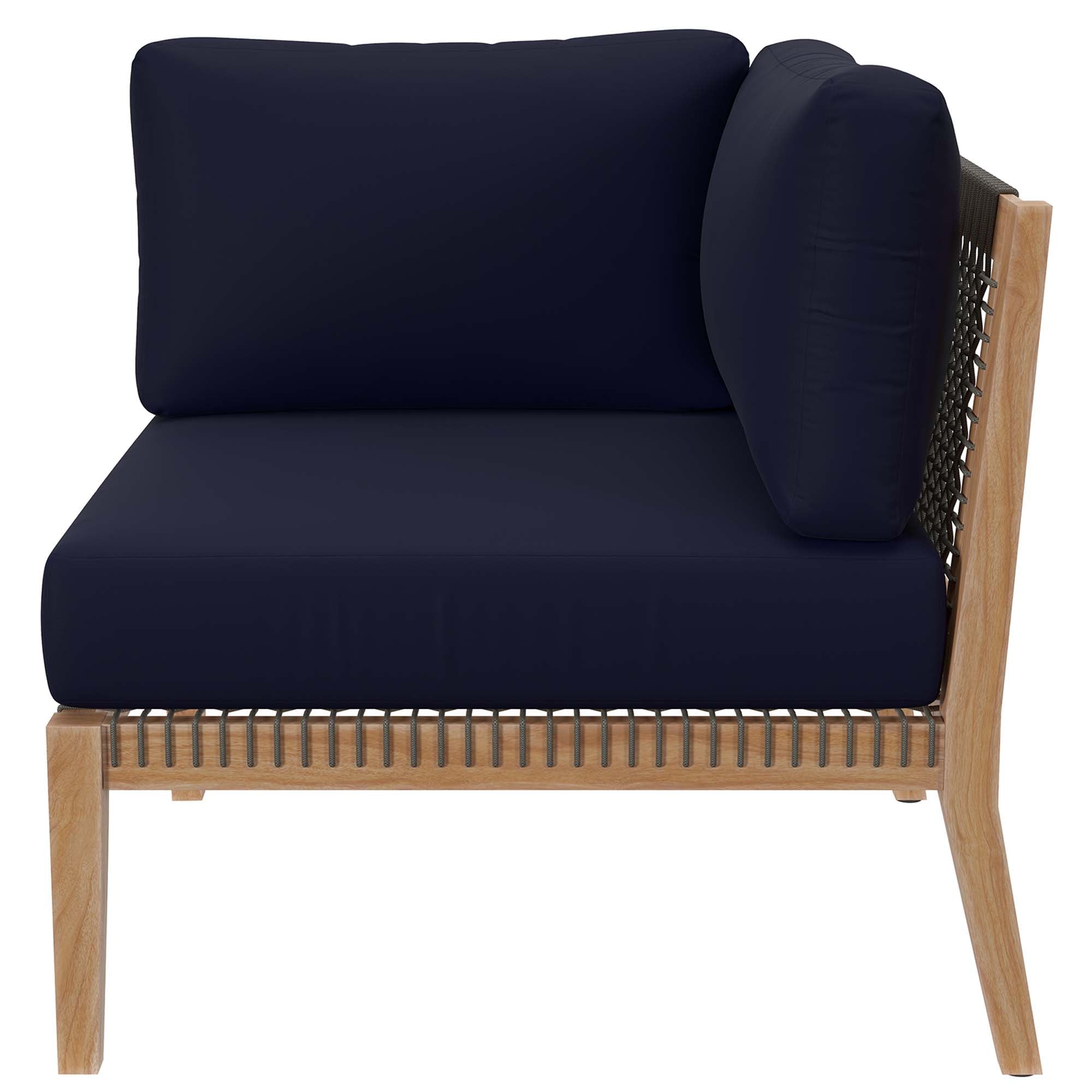 Modway - Clearwater Outdoor Patio Teak Wood Sofa in Gray Navy - EEI-6120-GRY-NAV