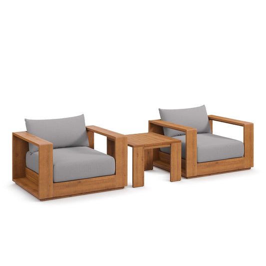 Modway - Tahoe Outdoor Patio Acacia Wood 3-Piece Furniture Set - Light Gray - EEI-6798-NAT-LGR