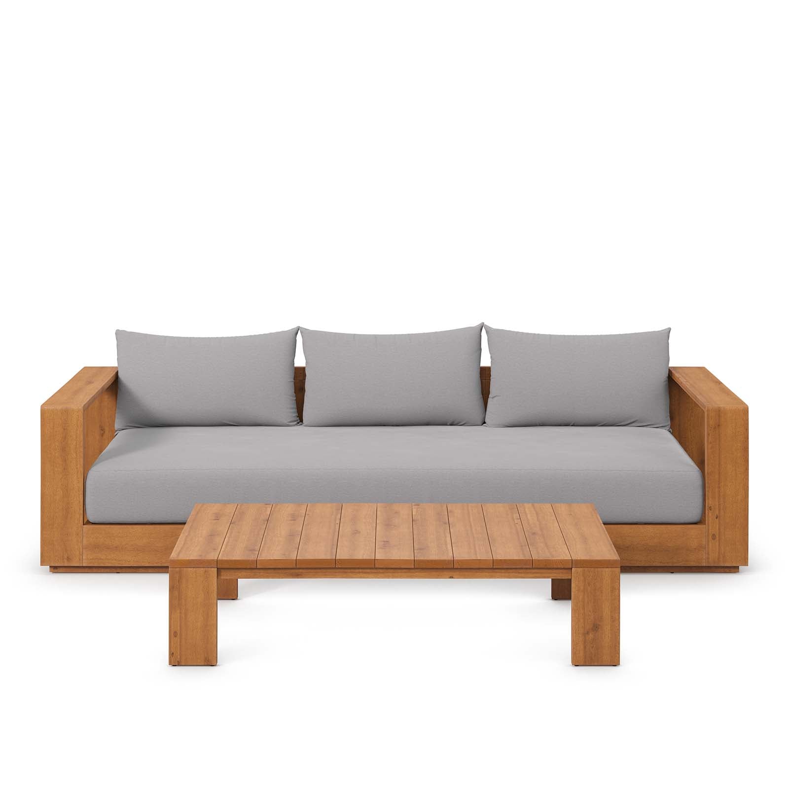 Modway - Tahoe Outdoor Patio Acacia Wood 2-Piece Sofa and Coffee Table Set - Light Gray - EEI-6799-NAT-LGR