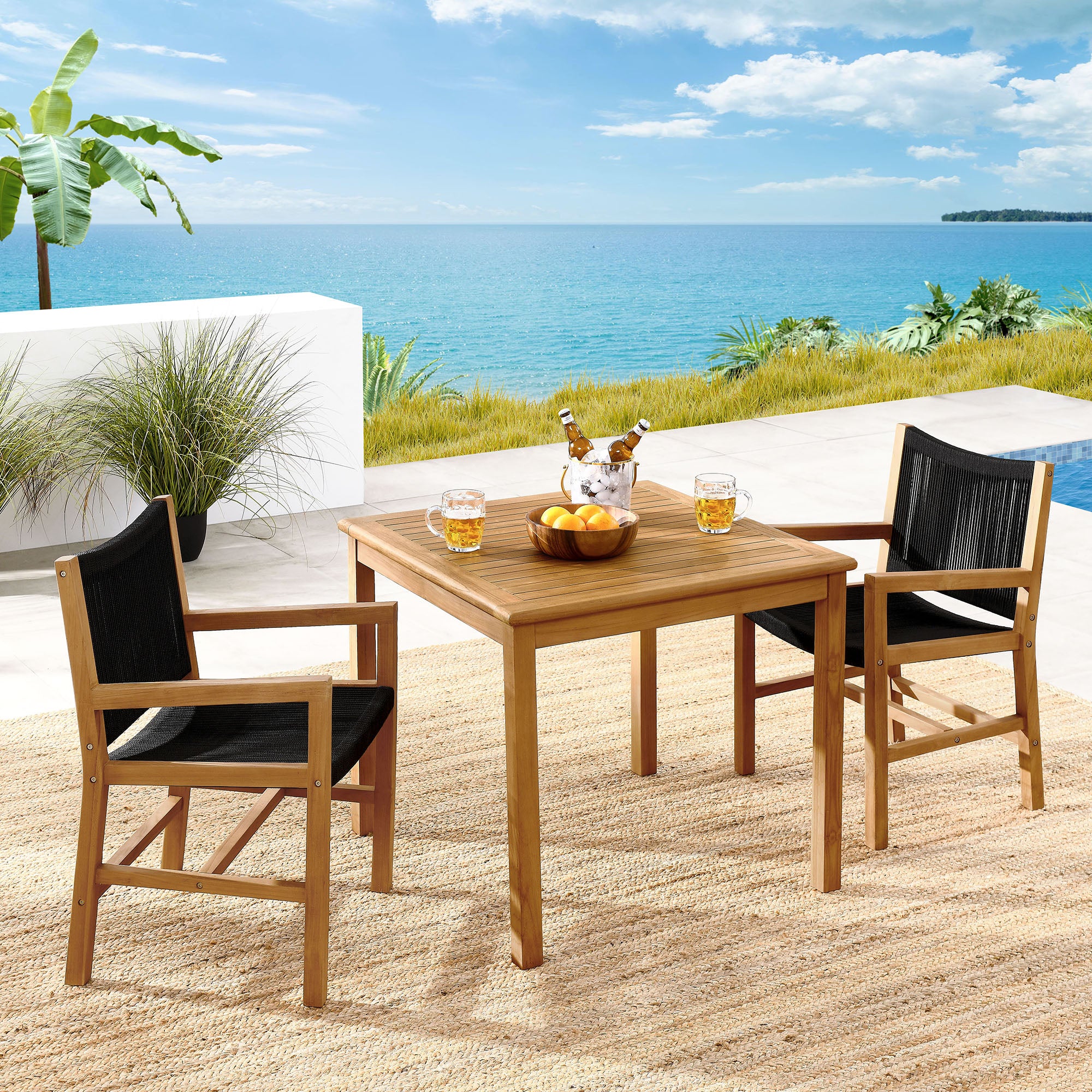 Modway - Vienna 3-Piece Outdoor Patio Teak and Rope Dining Set with Armchairs - EEI-6940
